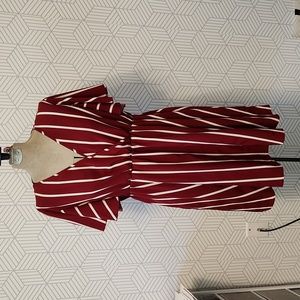 4 for $19 Shein Curve A-line Ruffle Mini Dress Maroon and White Stripes Size 1X